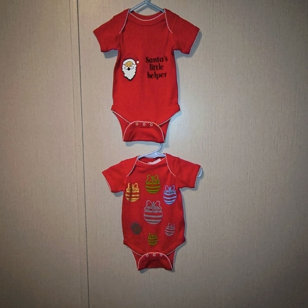 Red Santa's Little Helper & Christmas Bulb Baby Onesie Set